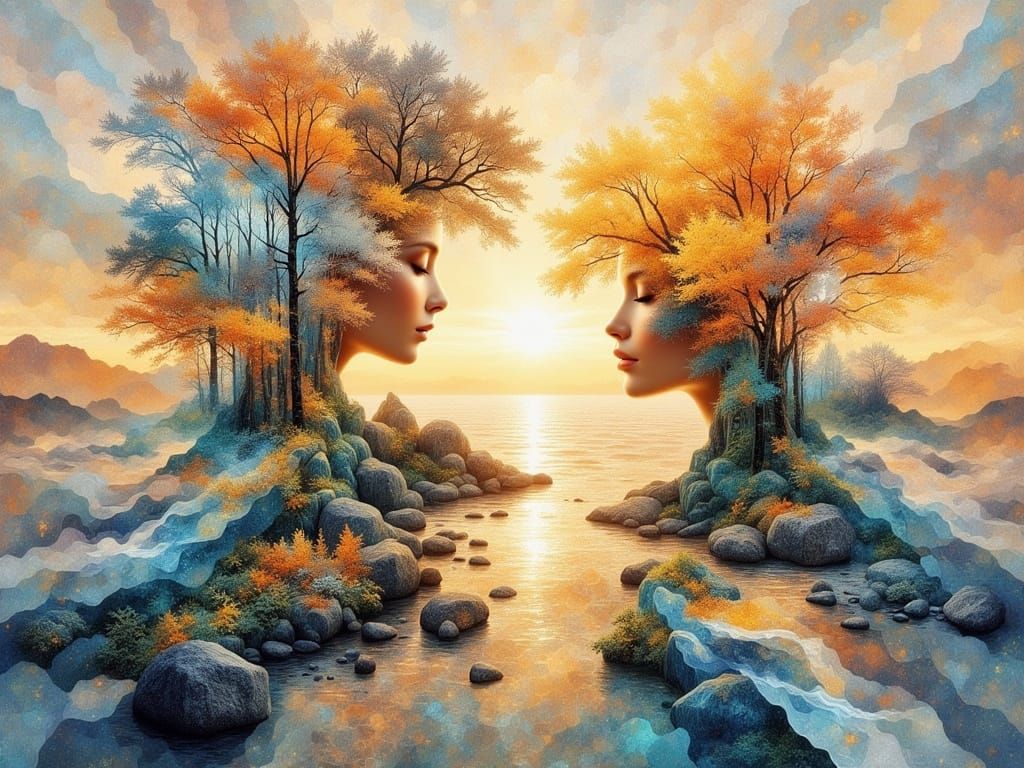 Surreal Double Exposure of Dancer in Harmony with Nature