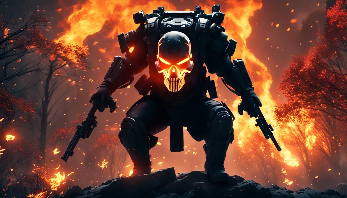 Fire Skull Soldier in Burning Forest