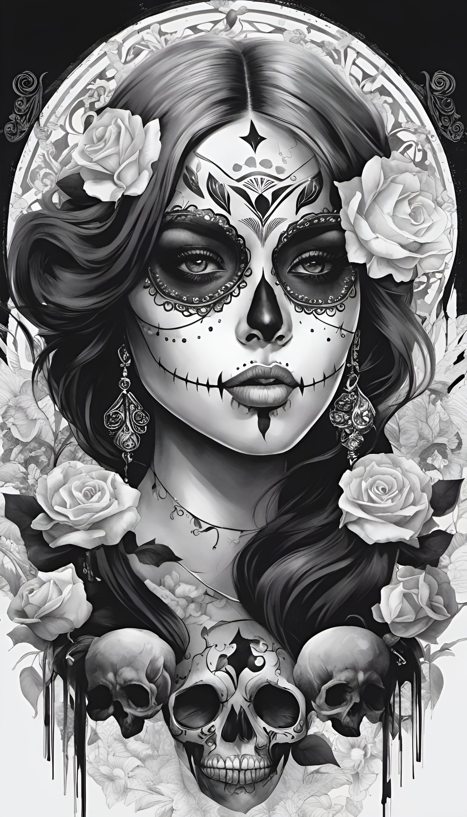 Día de los Muertos Sugar Skull Portrait in Artgerm Style
