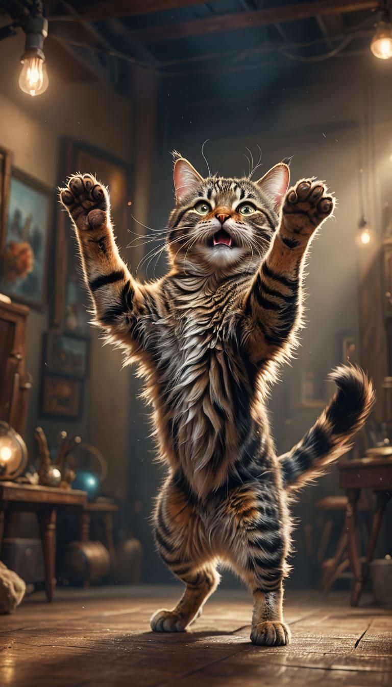 Tabby Cat Pirouette: Hyperrealistic Fantasy Concept Art