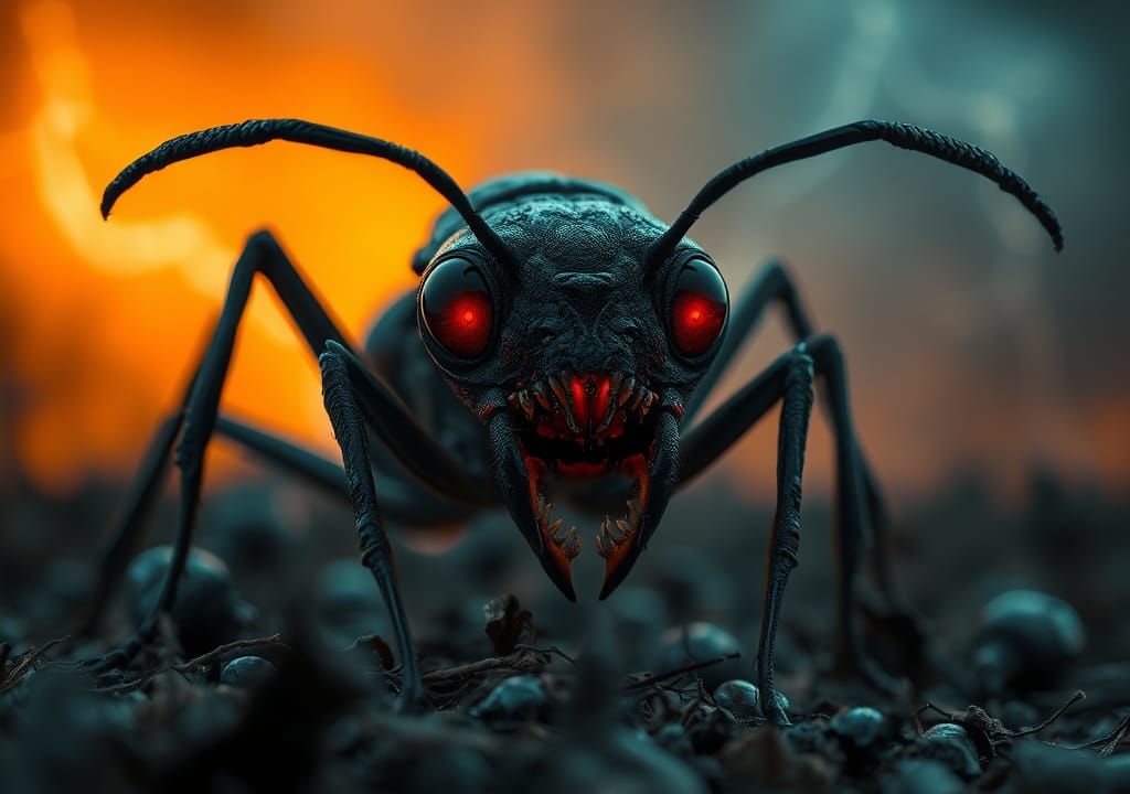 Eerie Ant with Glowing Eyes