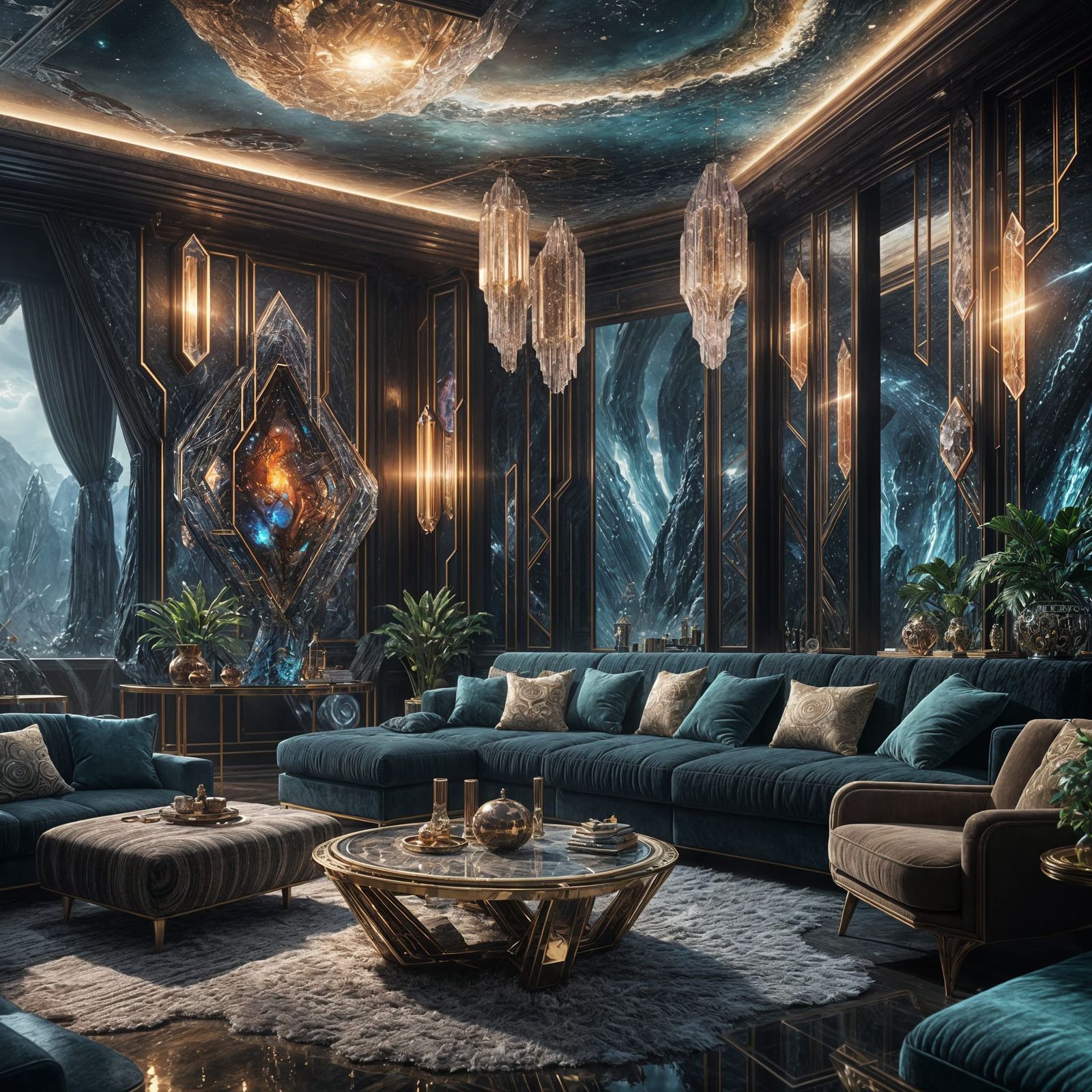 Crystal Sci-Fi Living Room in Detailed Matte Style