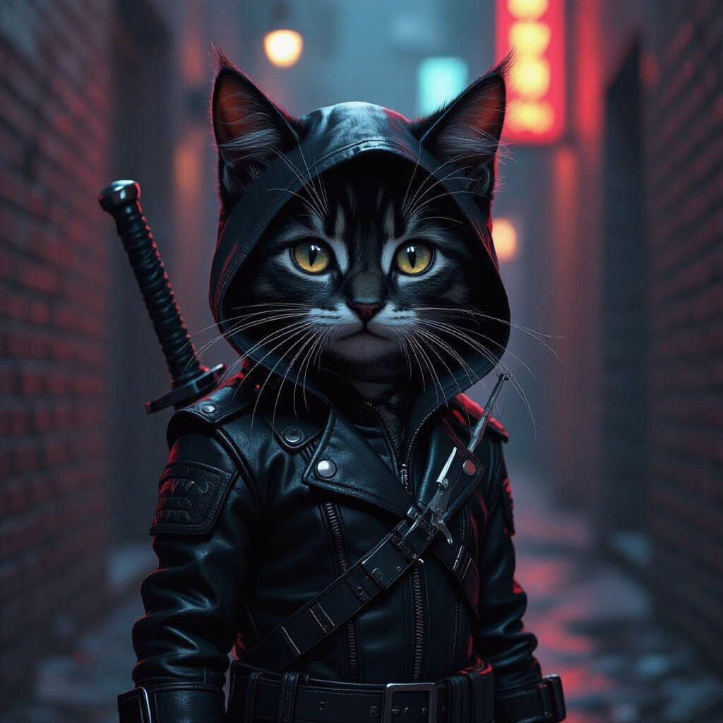 Adorable Kitten Dressed as Ninja Assassin