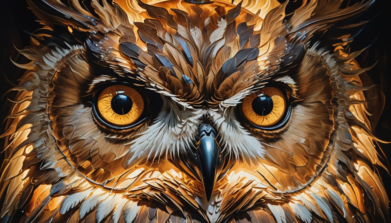 Surreal Owl Lamp in Oil Painting Style