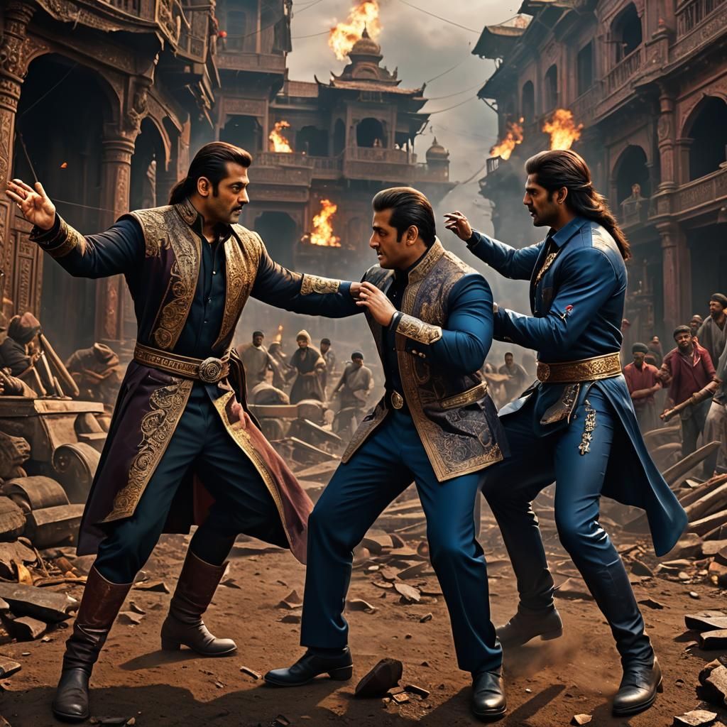 Epic Bollywood Battle in Fantastical Worldscape