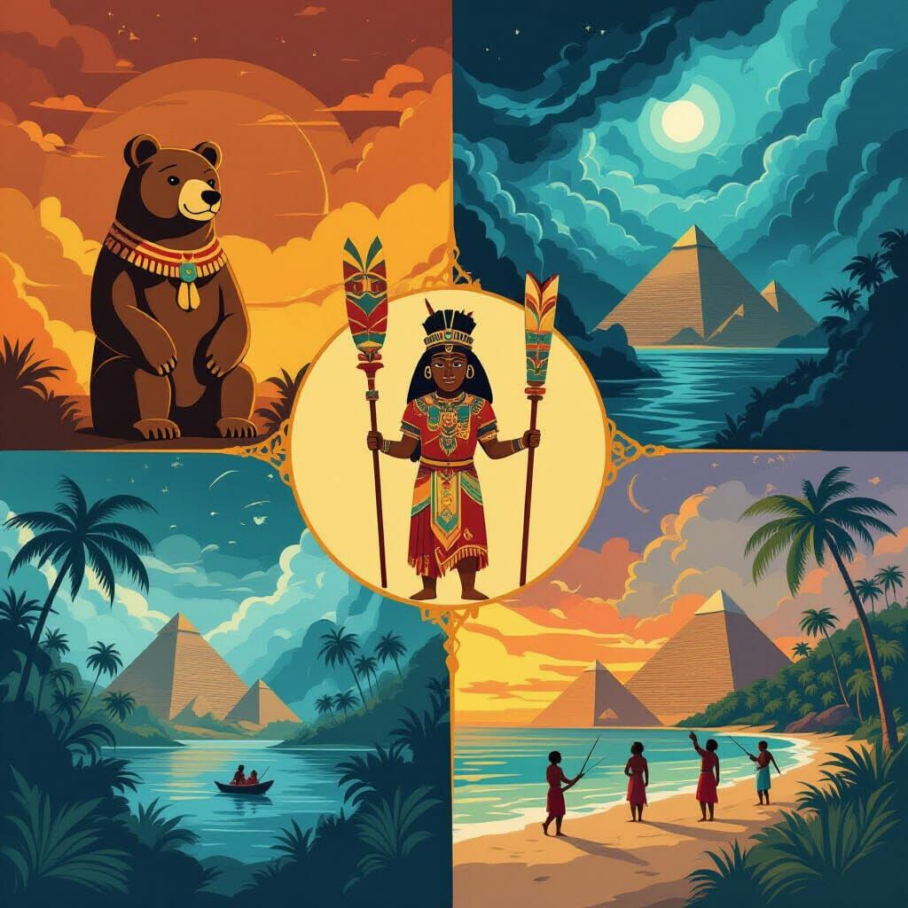 Cultural Collage: Ainu, Nubian, and Andamanese Scenes