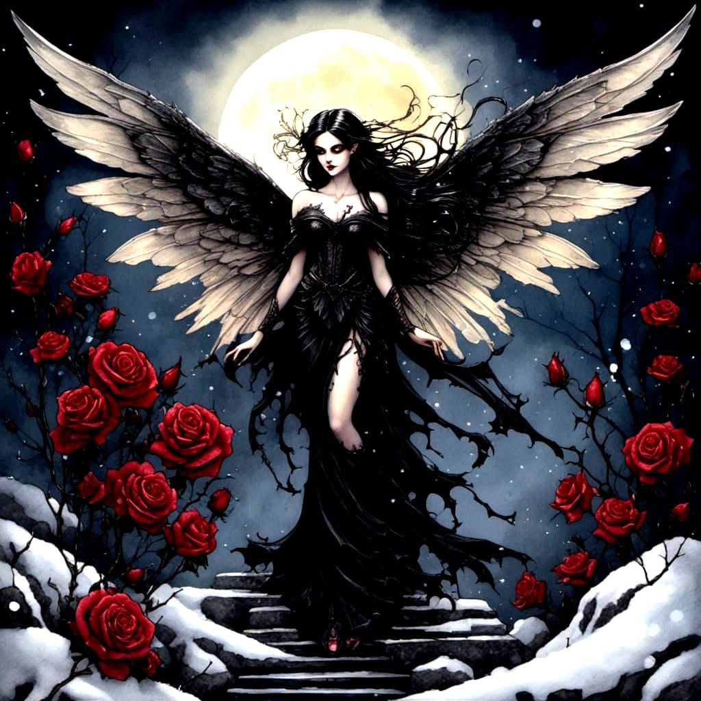 <lora:Inhuman:1.0> beautiful goth fantasy fairy with perfect...