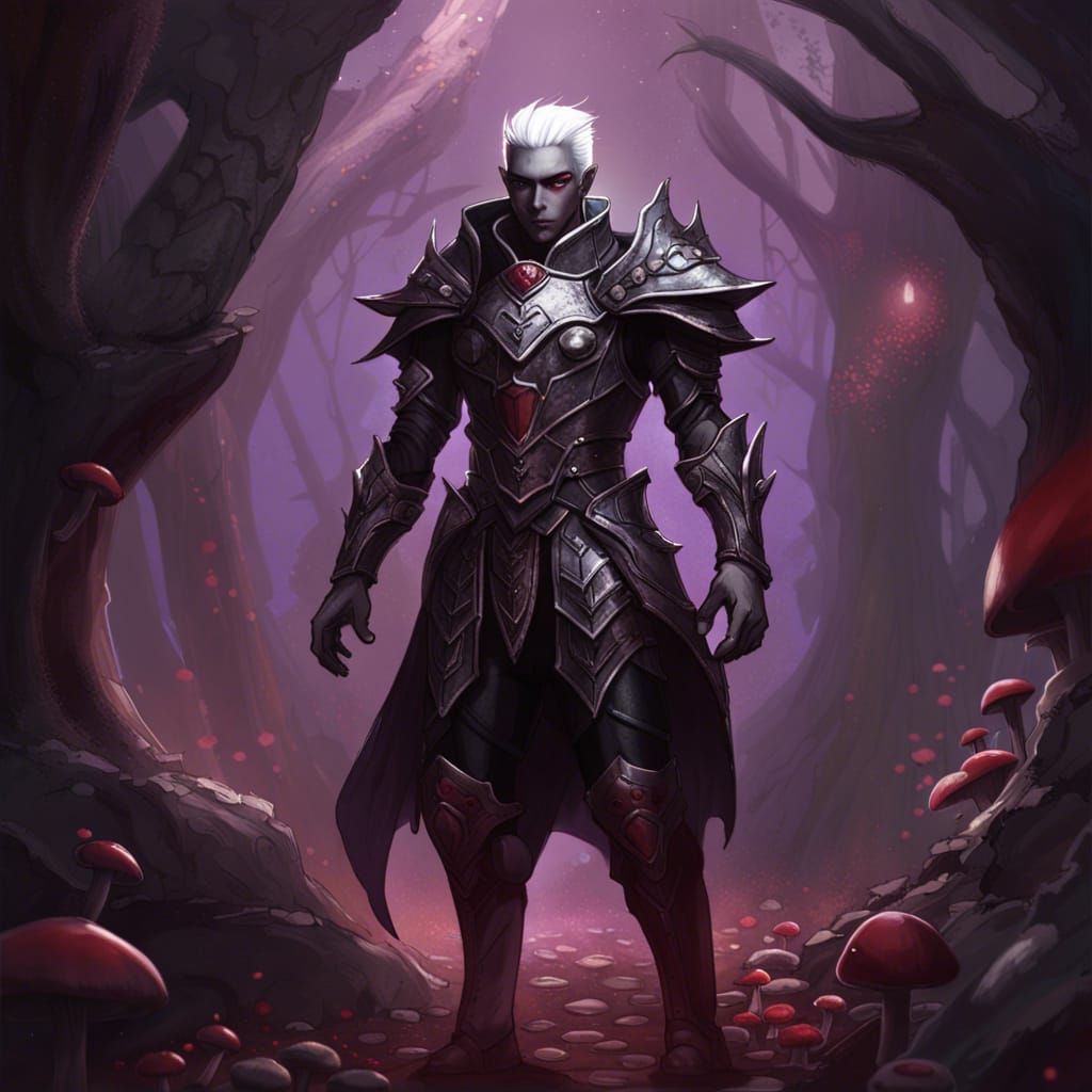 Dark Elf Warrior in Mushroom Grotto