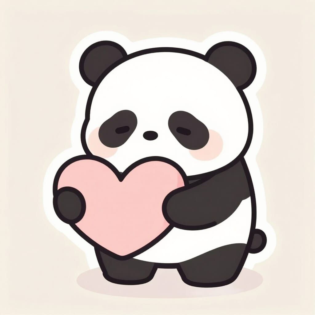 Cute Panda Holding Heart Letter Sticker Art