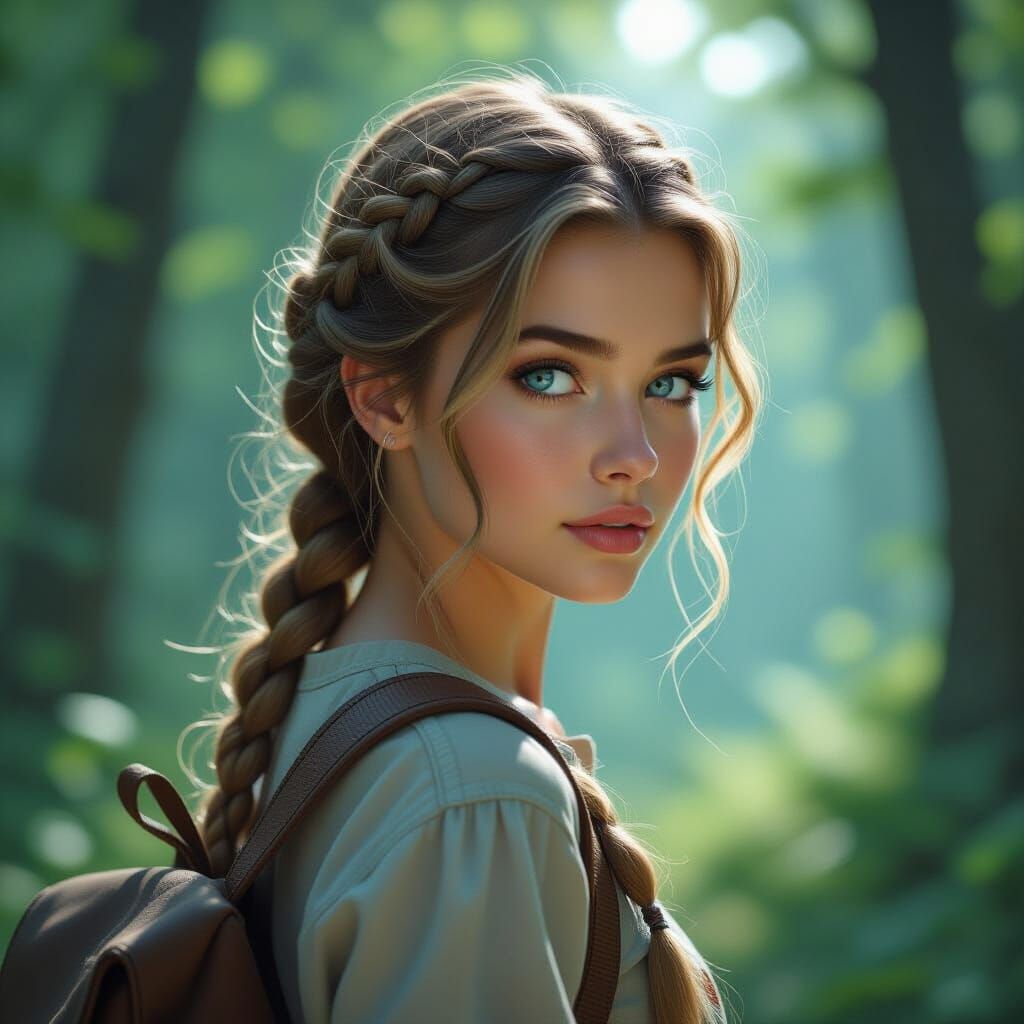 Blonde Girl in Forest: Detailed Matte Painting
