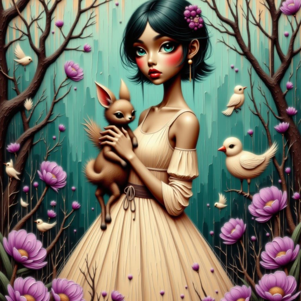 Forest Nymph in a Mystical Flower Garden