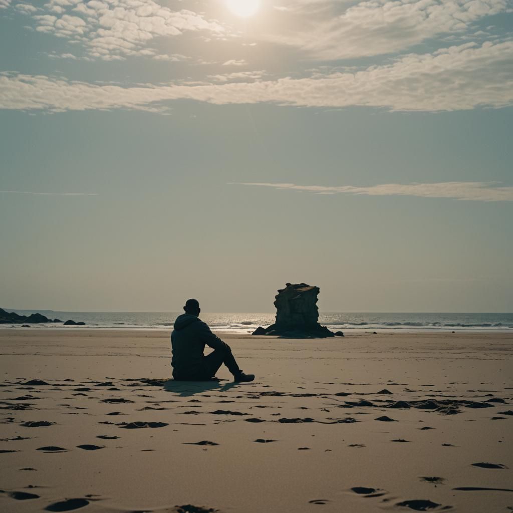 Pensive Figure on a Desolate Beach