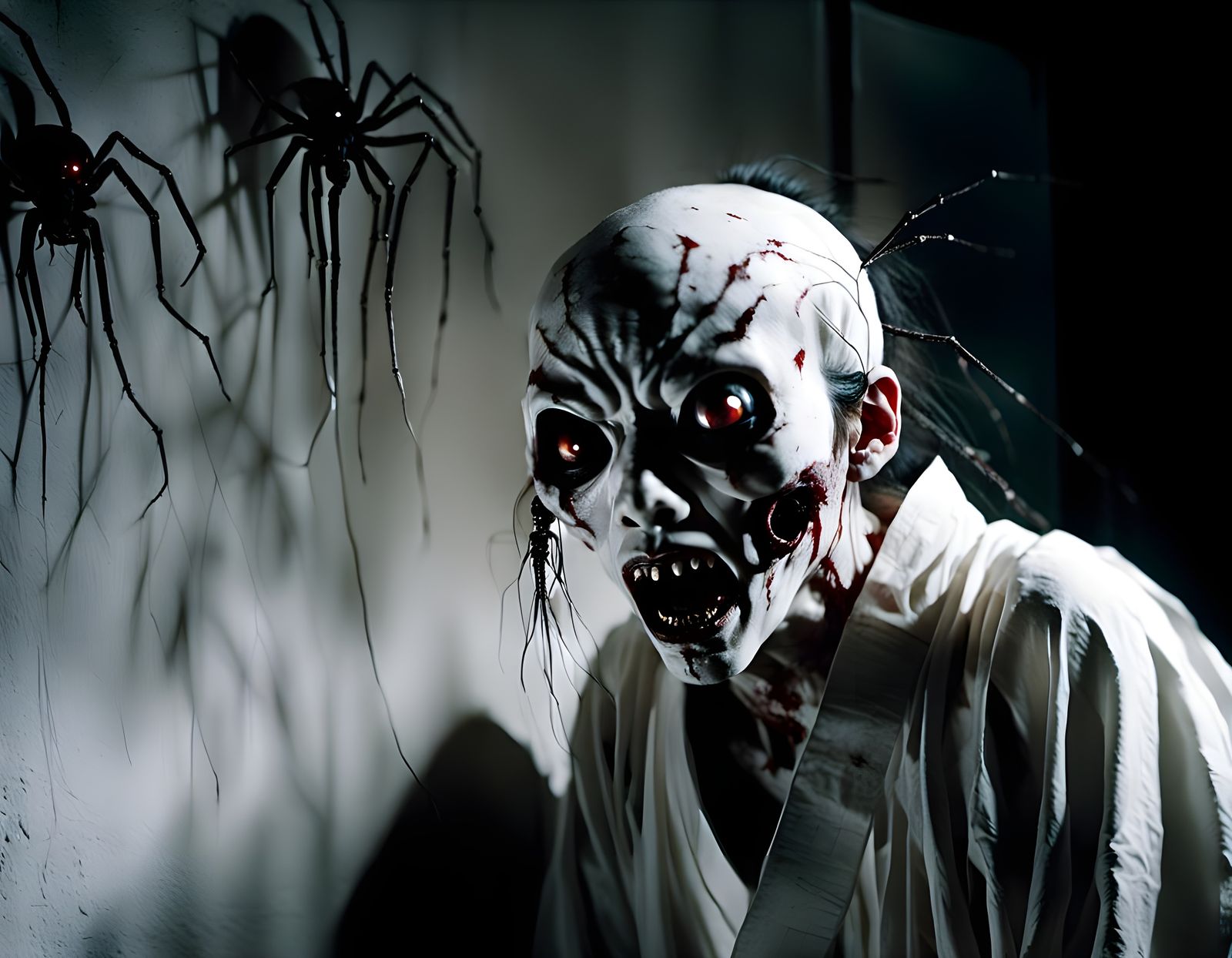 Disturbing Japanese Horror Ghost Emerging from Wall