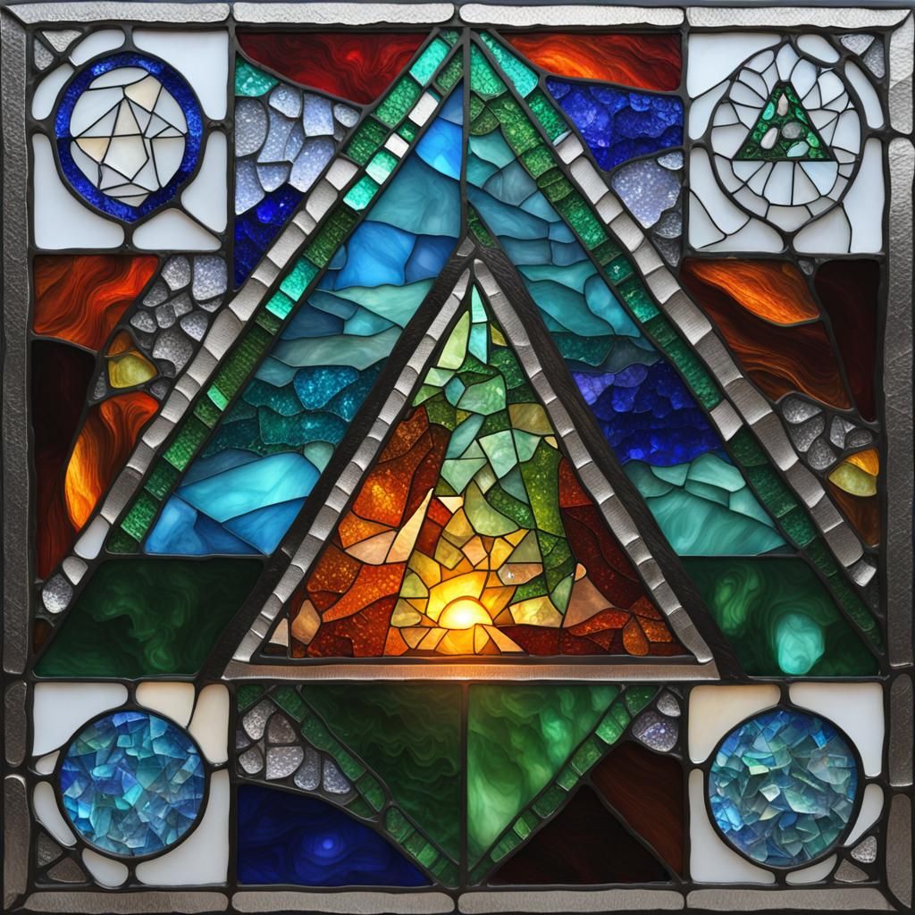 Alchemist's Stained Glass Mosaic with Magic Symbols