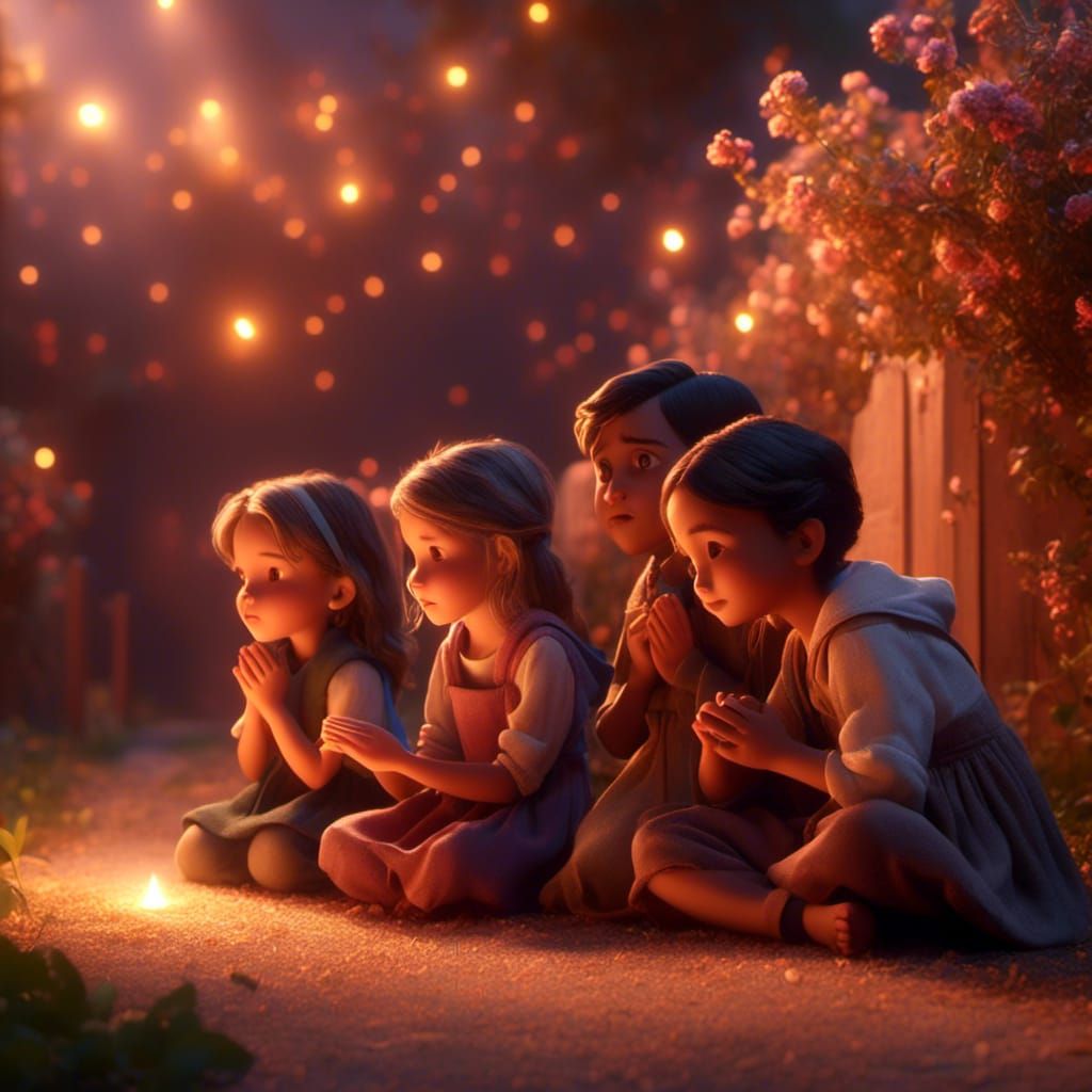 Children Shepherds of Fatima Praying: Pixar Style