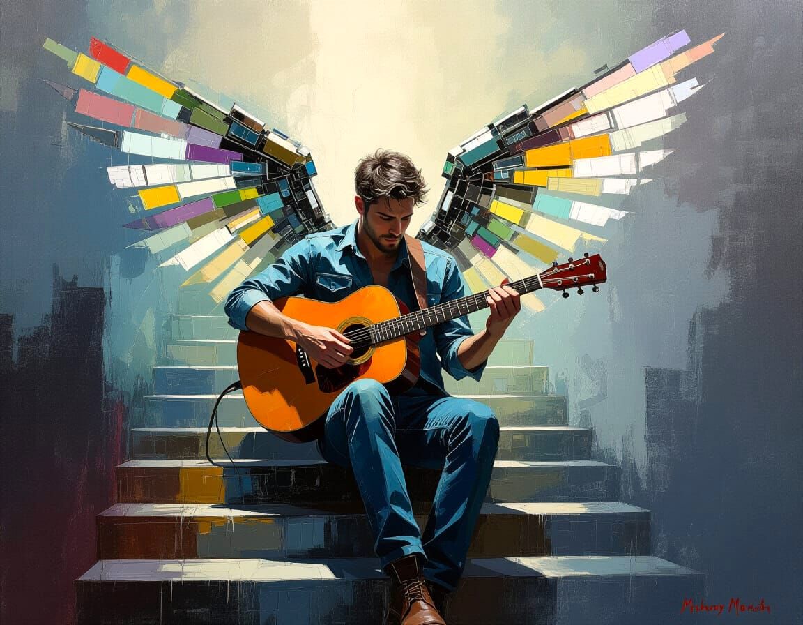 Mechanical-Winged Guitarist in Infinite Stairwell, Digital I...