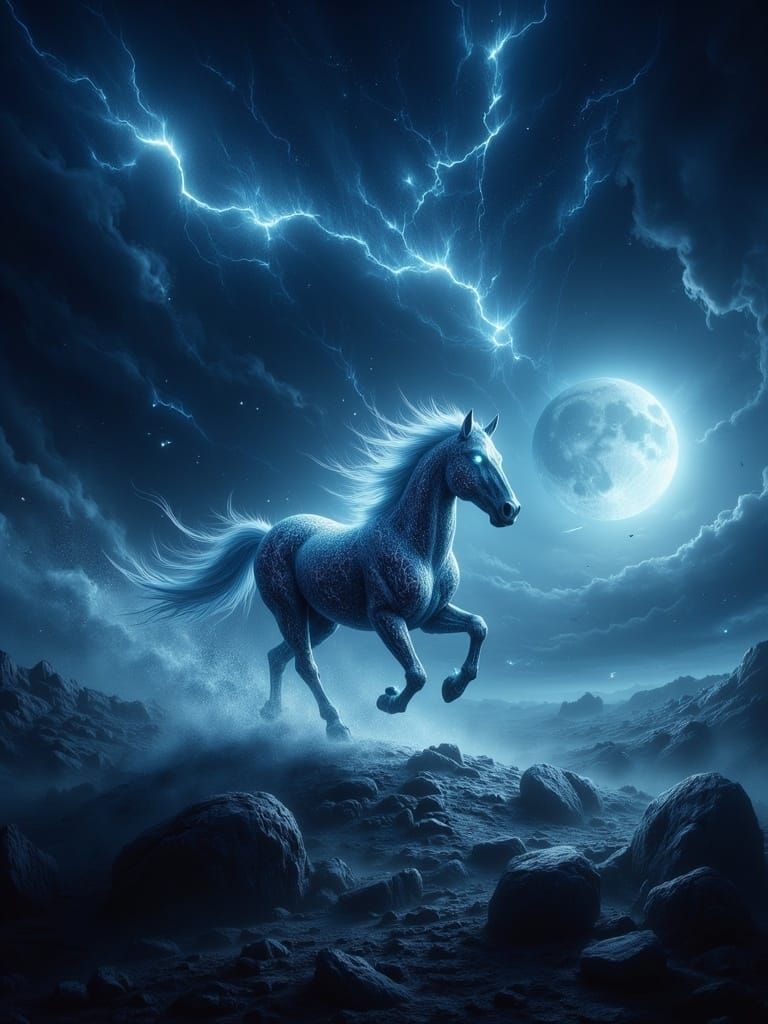 Phantom Horse Gallops Through Misty Moor in Matte Painting S...