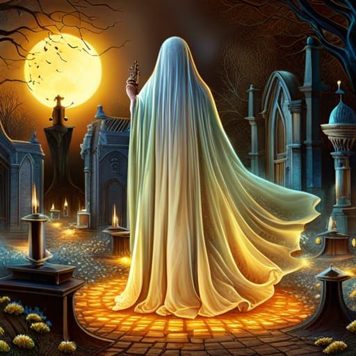 Enchanted Cemetery Scene with Casper Ghost in Concept Art