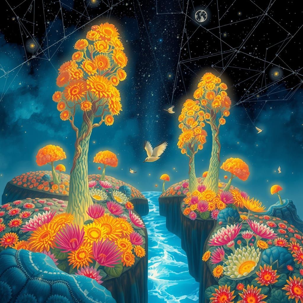 Ethereal Landscape with Pulsing Flora, Klimt Style