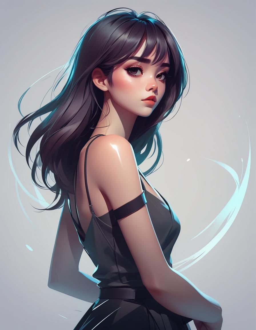 Minimalist Vector Art of a Girl in Cel-Shading Style