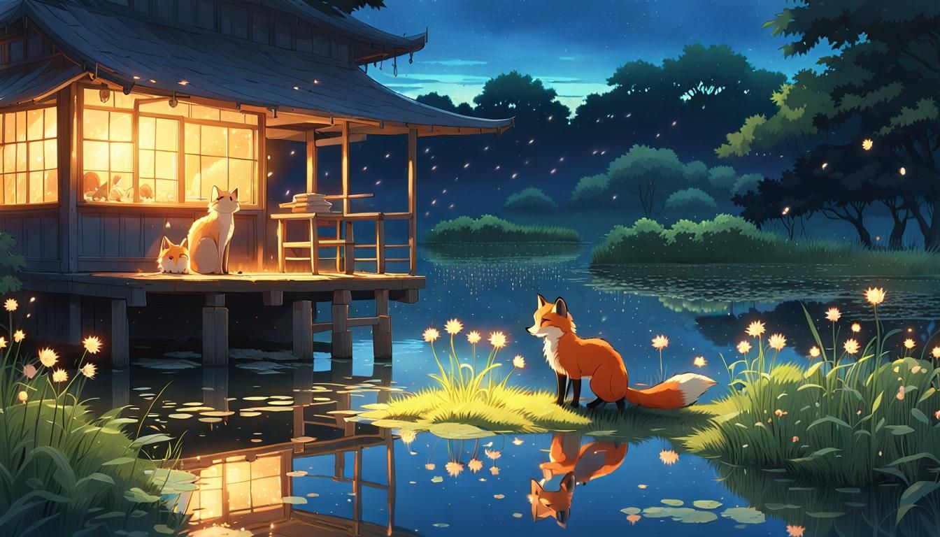 Cute Cat-Fox Hybrid in Ghibli Anime Style