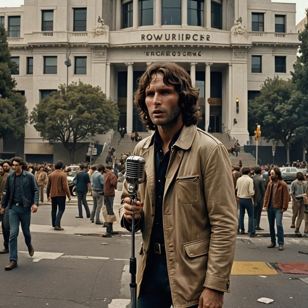 Jim Morrison Sings: Detailed Matte Painting in Deep Color