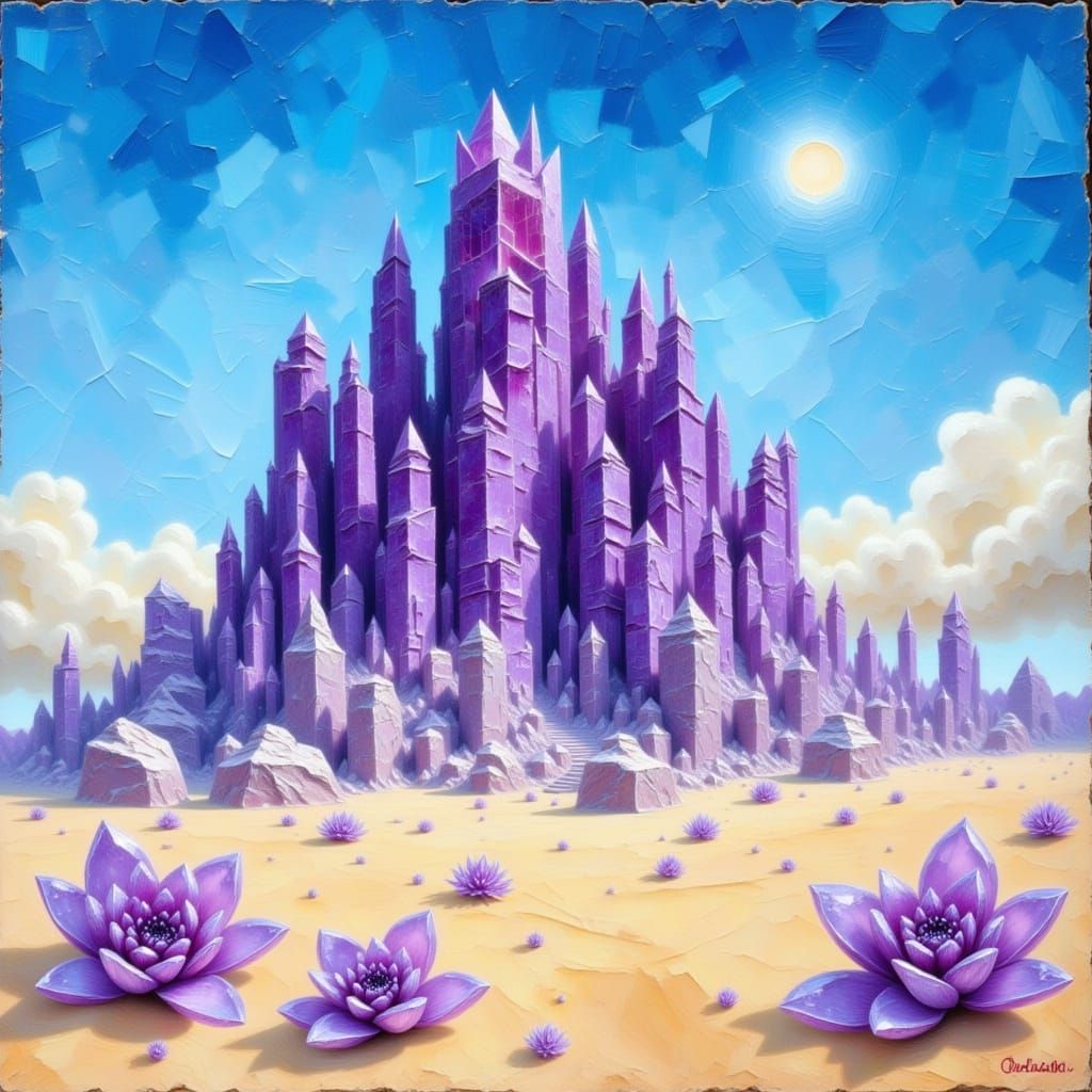 Amethyst Alien Palace in Desert Landscape