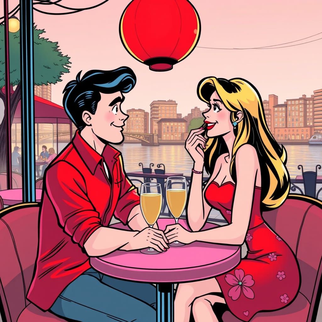 Archie and Veronica Double Date in Comic Book Style