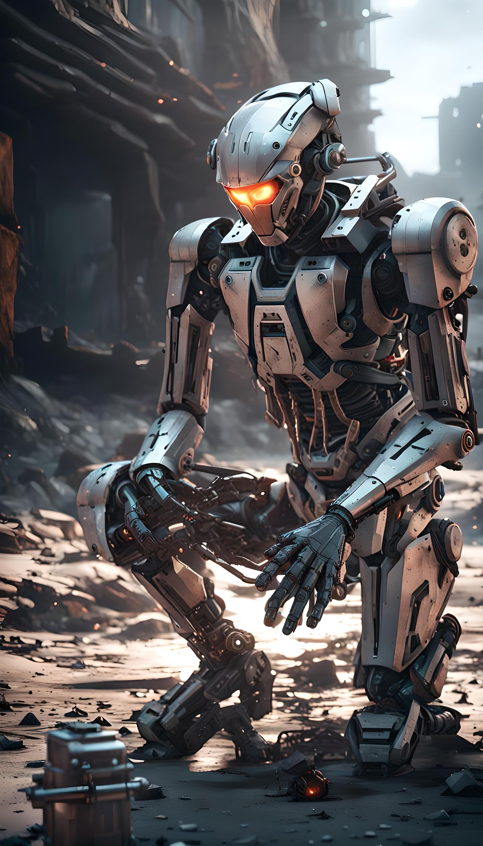 Cyborg in Apocalyptic Wasteland: Sci-Fi Art