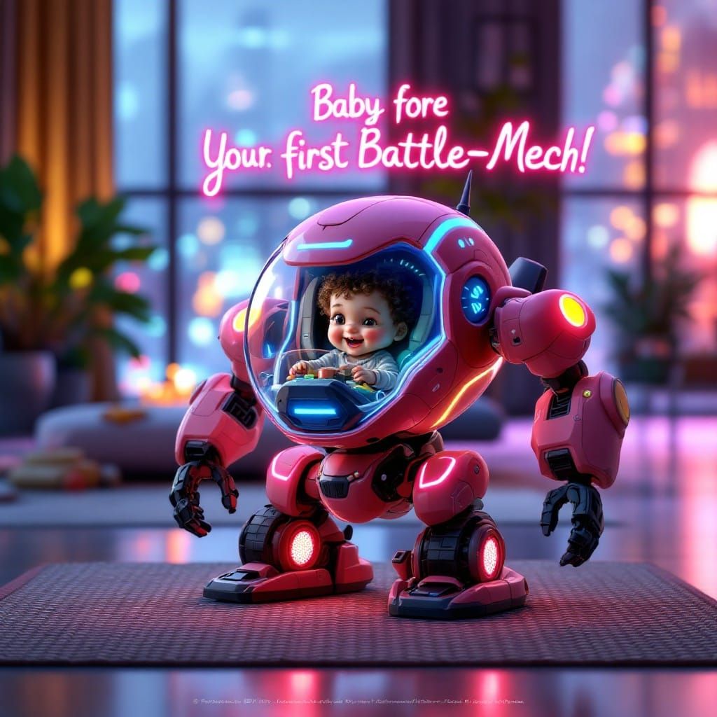 Adorable Child Pilot in Pastel Battle Mech