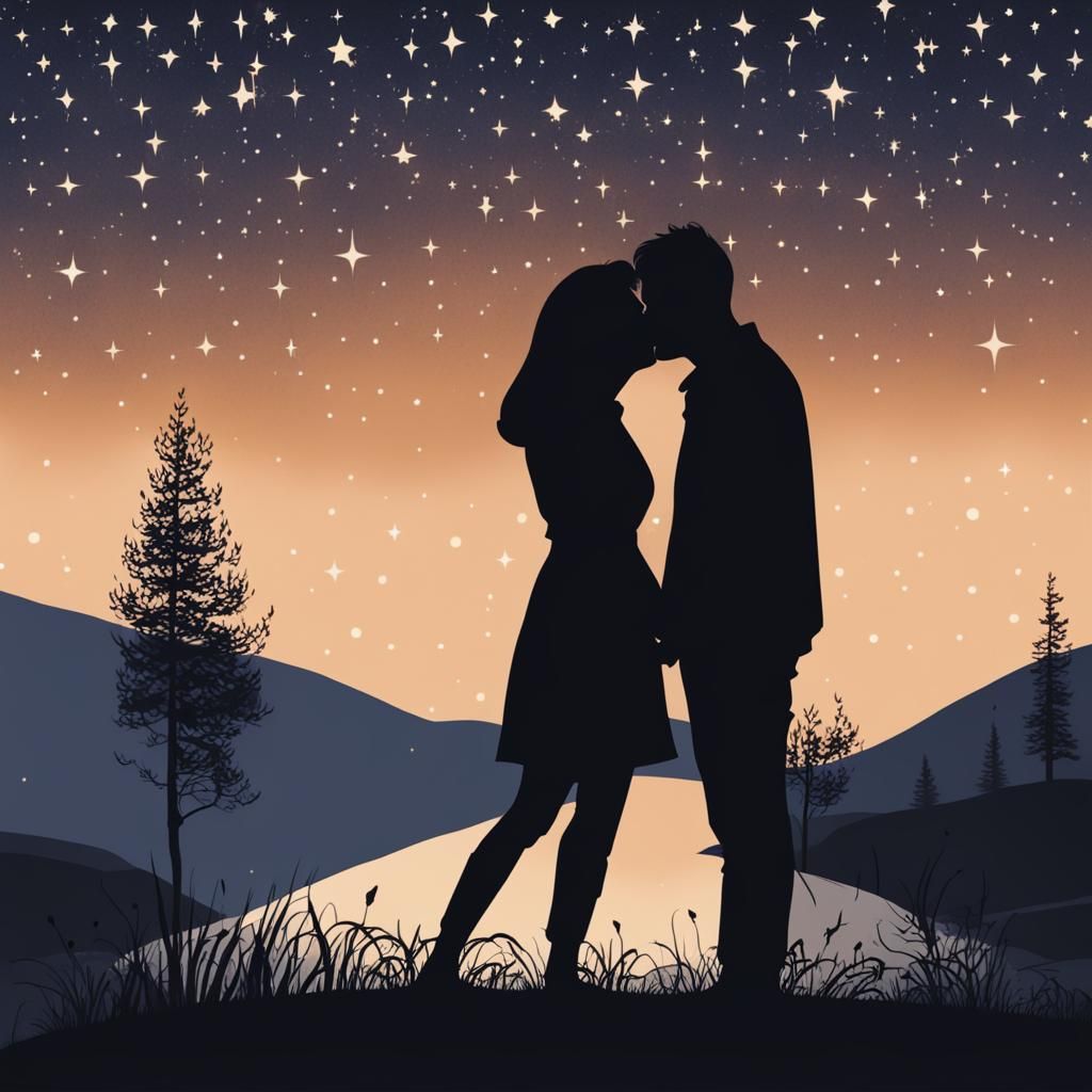 Romantic Silhouette: Kissing Under the Stars