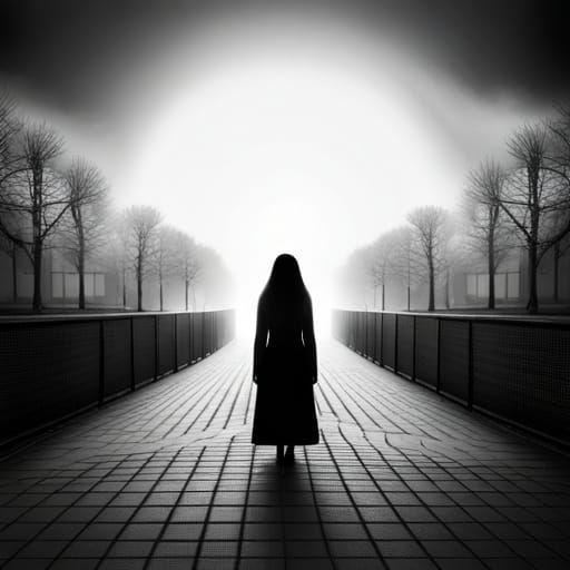 Something is behind a woman, dark, ghost,  shadow, creepy