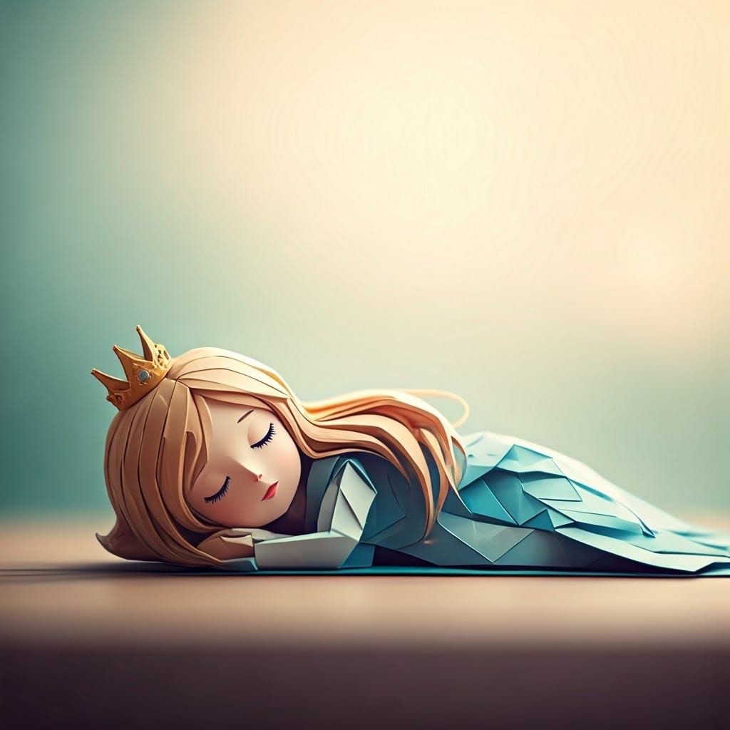 Origami Princess in Dreamlike Watercolor Storybook Style