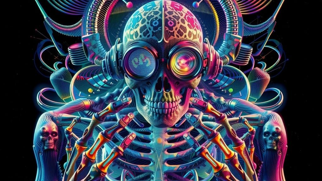 Psychedelic Motherboard Armor in Vintage 3D Style