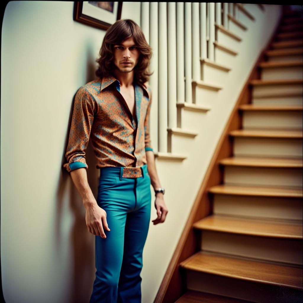 1970s Polaroid of Young Man on the stairs