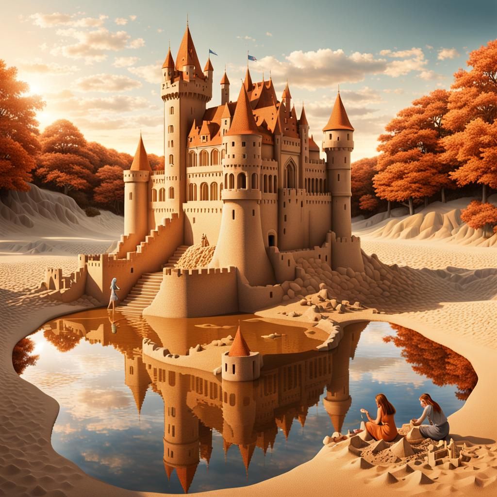 Recursive Sandcastle Dreamscape in Golden Light