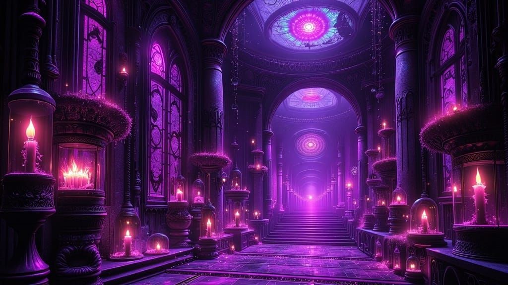 Ethereal Gothic Candles in a Psychedelic Ritual Chamber