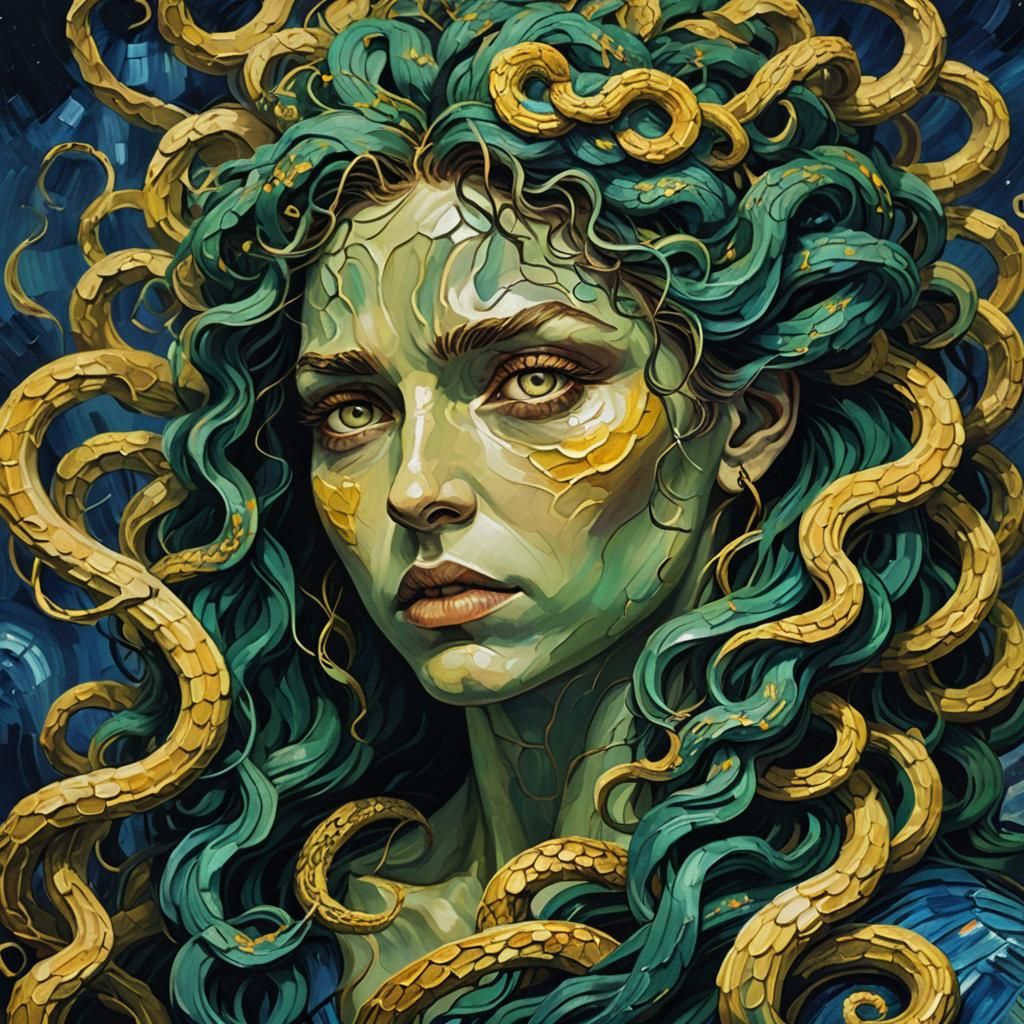 Medusa Portrait in Van Gogh Post-Impressionism Style