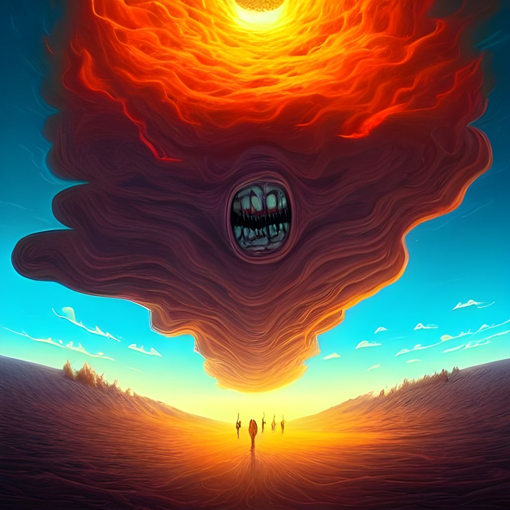 Terrifying Faces Swirling in Dust Cloud, Digital Art