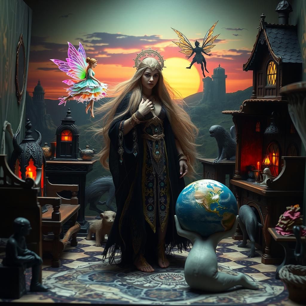 Dervish in Dollhouse with Mythical Creatures: Bio Art