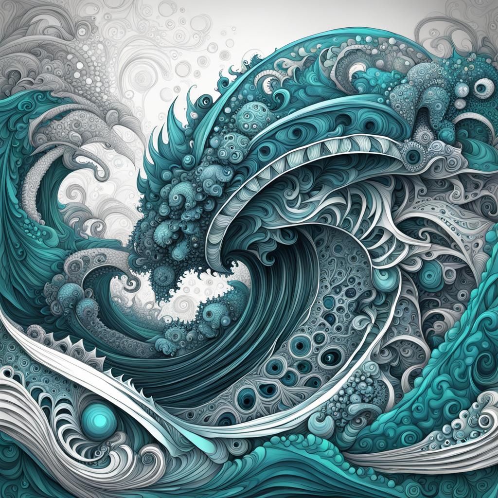 Abstract Vector Fractal in Hydrapunk Oceanpunk Style