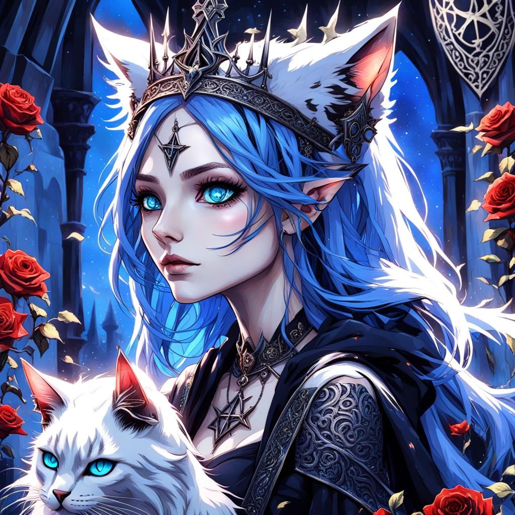 High Gothic Cat Girl in Ethereal Dark Fantasy