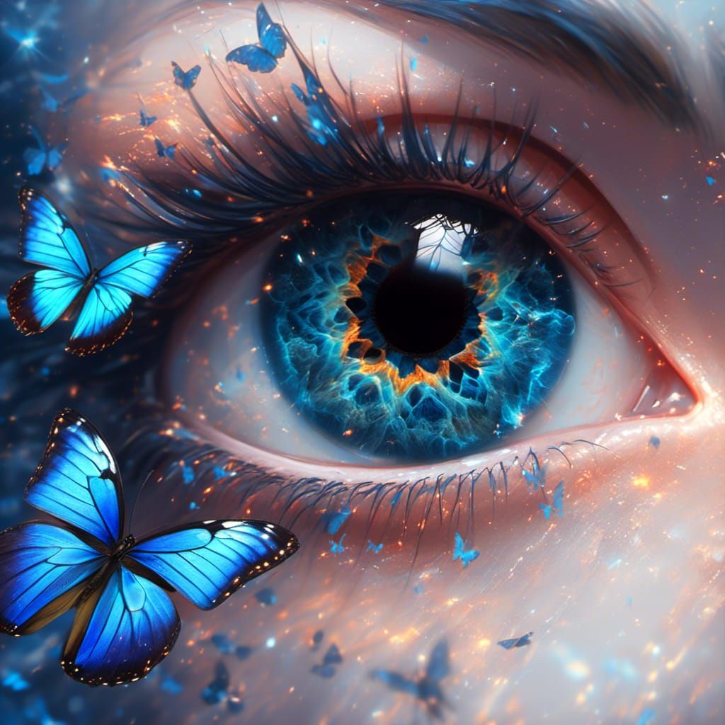 Galactic Nebula Eye with Blue Butterflies