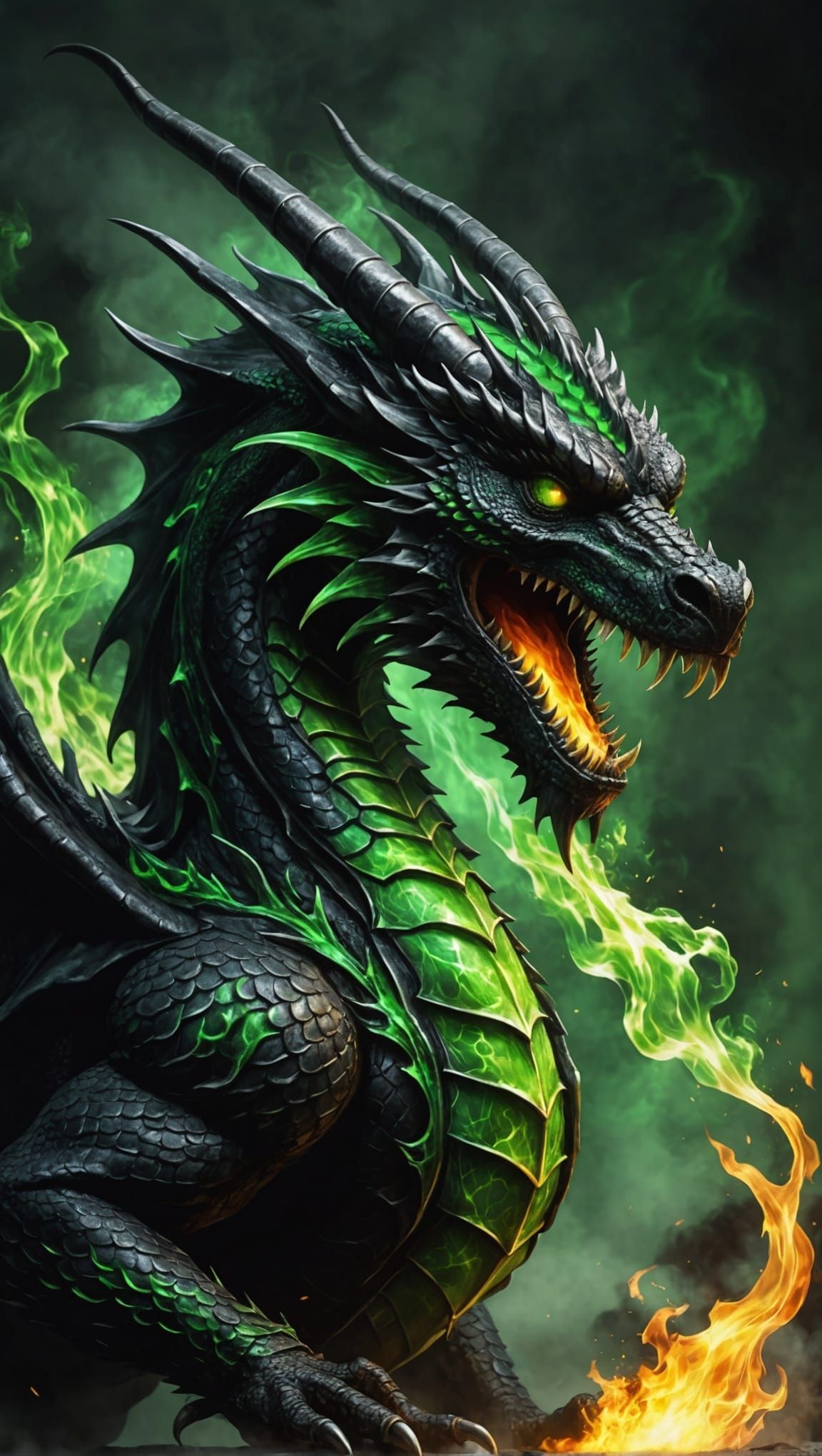 Black Dragon Unleashes Green Fire
