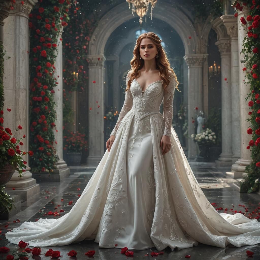 Crying Bride Surrounded by Roses: Fantasy Art