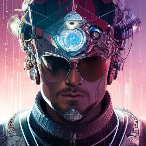 Cyborg Man Portrait in Cyberpunk Style