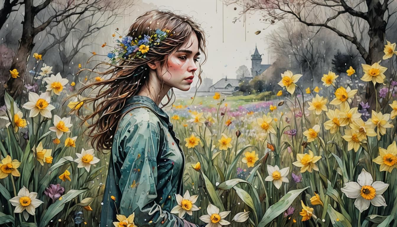 It’s spring, it rains a lot in the garden in flowers