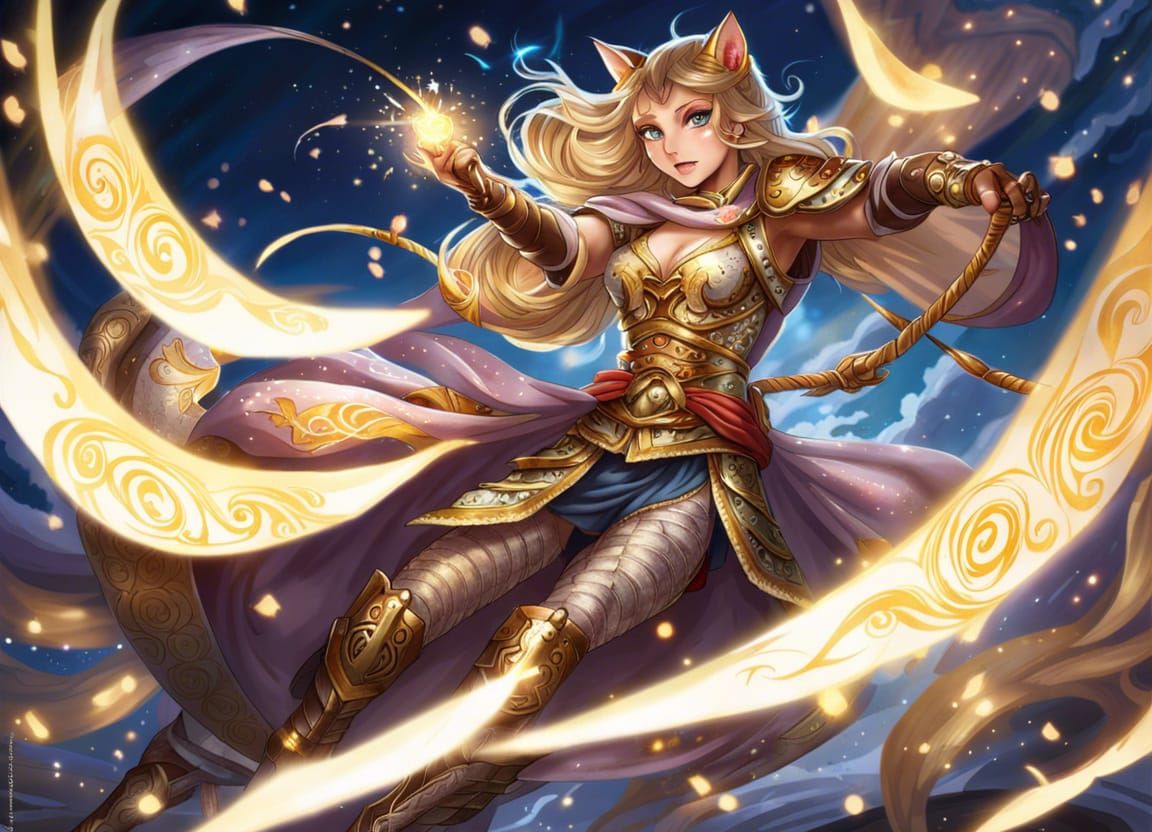 Epic Fantasy Fight Scene with Cat-Girl Warrior