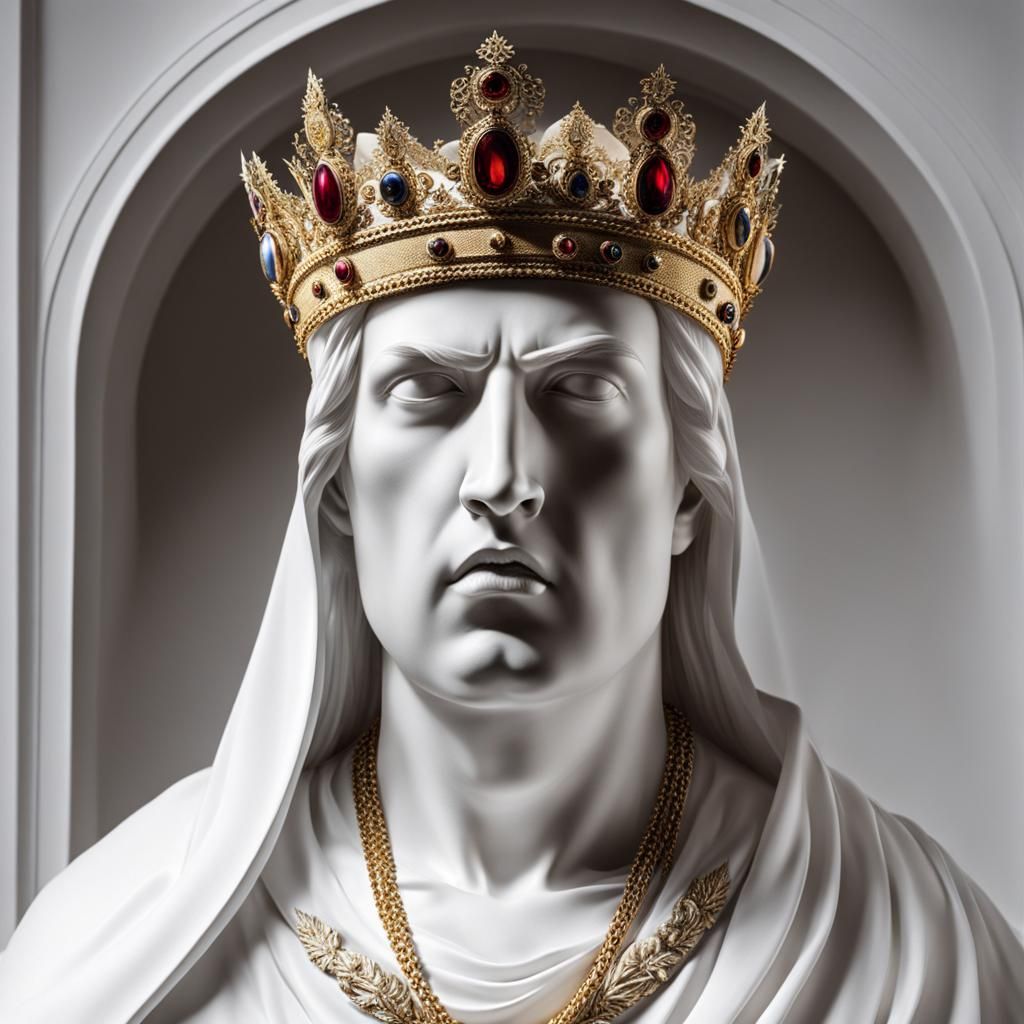 Furious God Portrait with Crown in White