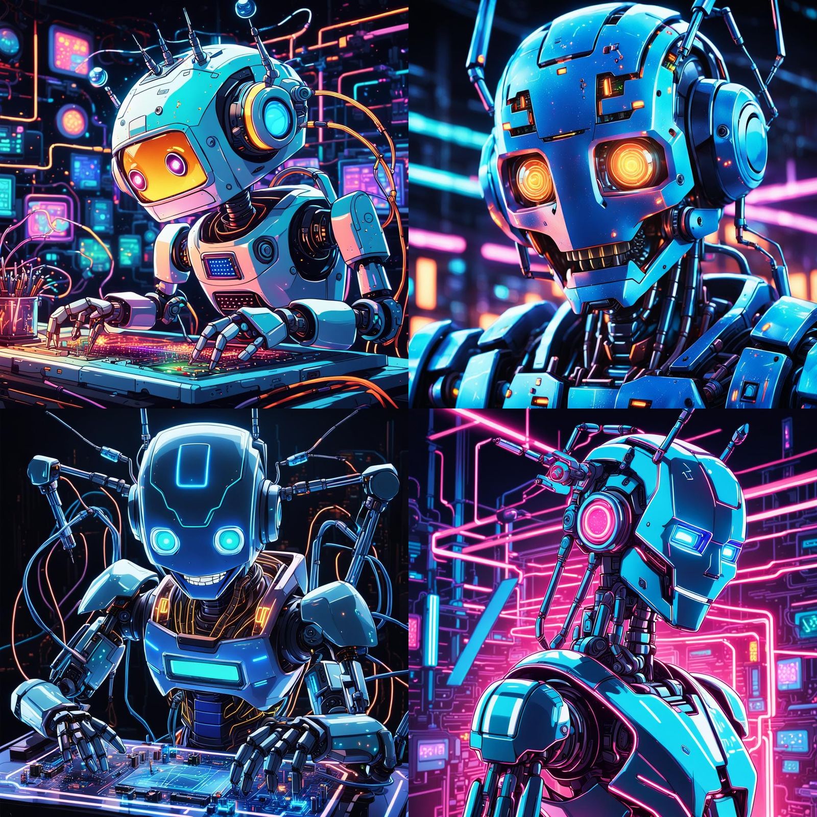 Funny Robot Repairs Circuit in Anime Style